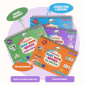 Set of children's activity books with colorful covers on a white background