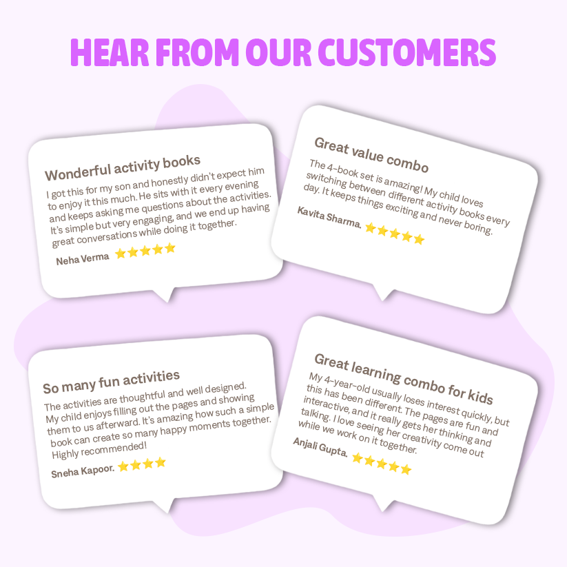 Reviews from customers on a purple background with star ratings.