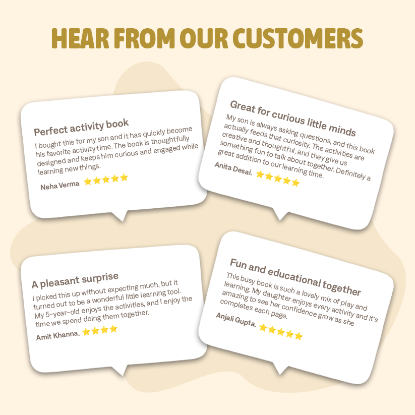 Reviews from customers on a beige background