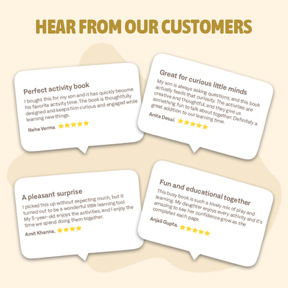 Reviews from customers on a beige background